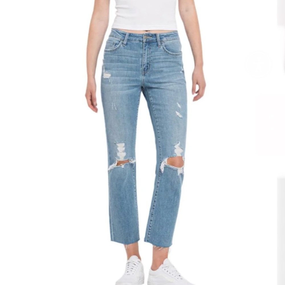 Flying monkey distressed crop jeans